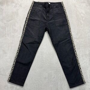 Anthropologie Sundry Pants Women's 26 Black Utility Trousers Leopard Side Stripe
